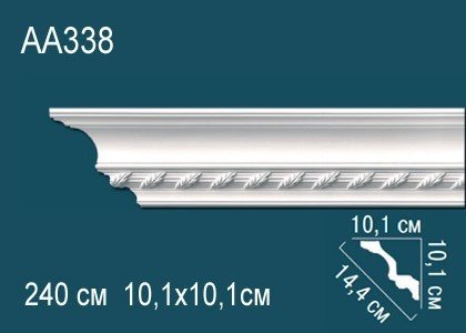 Потолочный плинтус полиуретановый с орнаментом Перфект AA338 101х144х101 мм 240 см белый