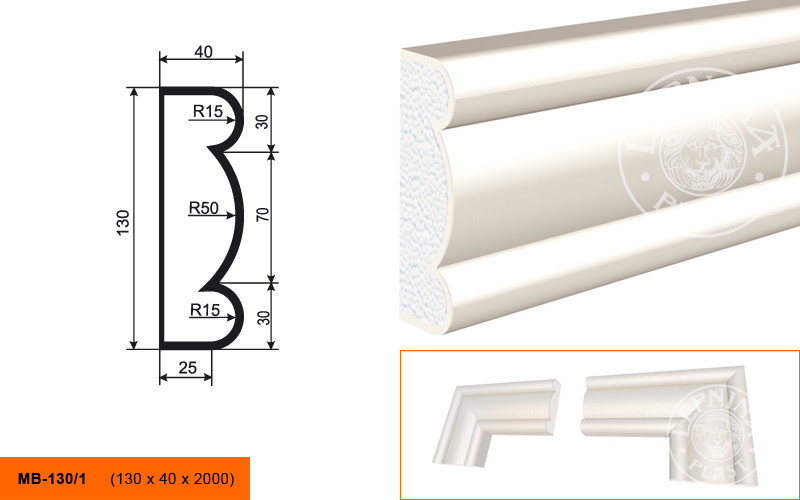 Заказать Молдинг LepninaPlast МВ-130/1 130х40х2000 мм из полистирола с покрытием белый 