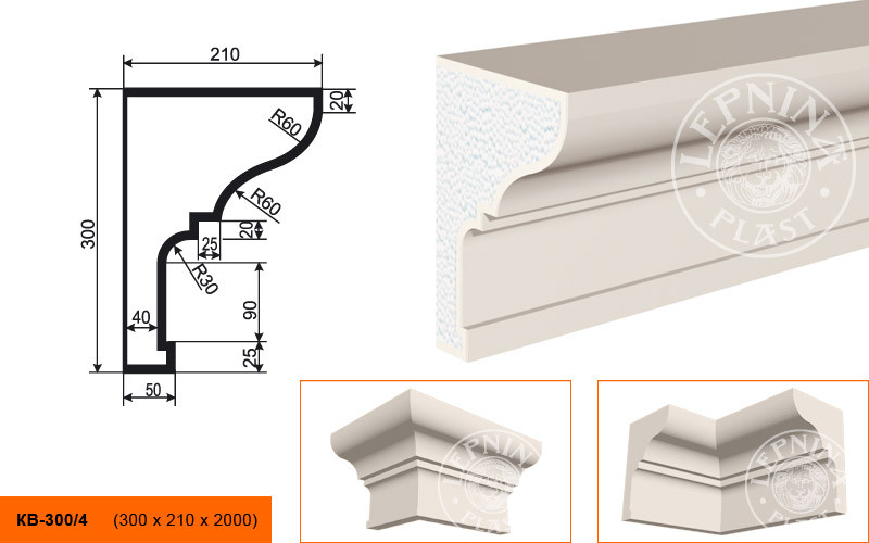 Заказать Потолочный плинтус LepninaPlast КВ-300/4 300х210х2000 мм из полистирола с покрытием белый 