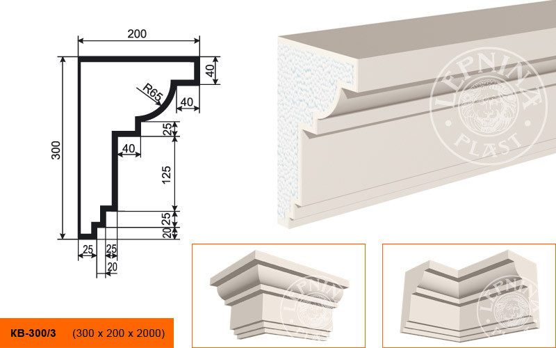 Заказать Потолочный плинтус LepninaPlast КВ-300/3 300х200х2000 мм из полистирола с покрытием белый 