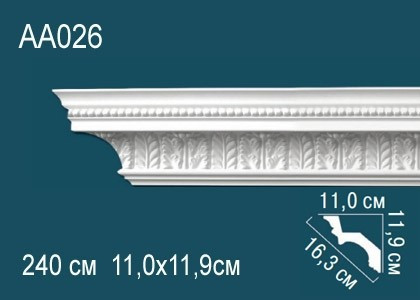 Потолочный плинтус полиуретановый с орнаментом Перфект AA026 119х163х110 мм 240 см белый