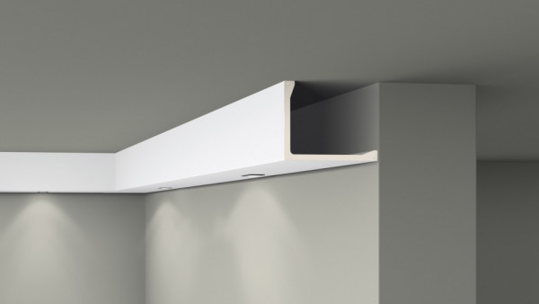 Потолочный плинтус под скрытую LED подсветку NMC L 2 Arstyl Lighting 200х250 мм 200 см белого цвета
