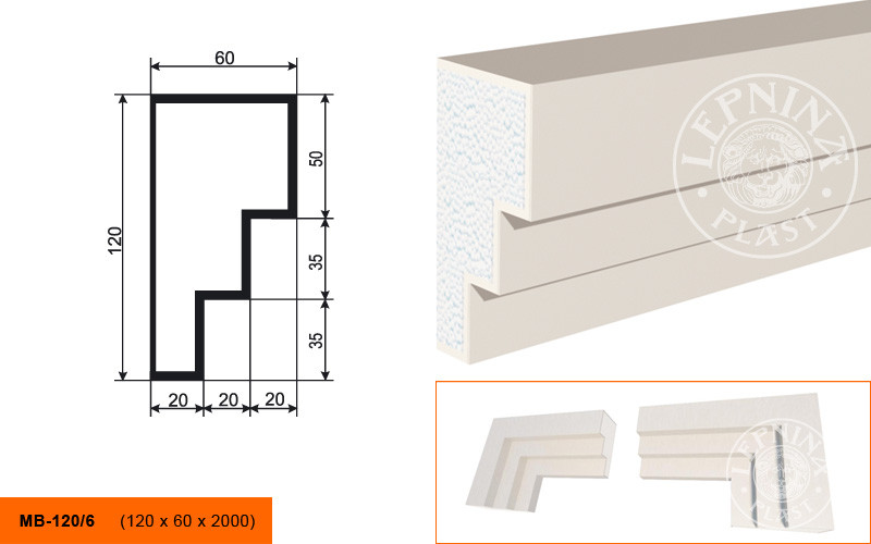 Заказать Молдинг LepninaPlast МВ-120/6 120х60х2000 мм из полистирола с покрытием белый 